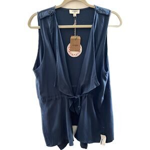 Umgee Boho Hippie Gypsy Peasant Romantic Vest Size Small Navy Soft Front Tie